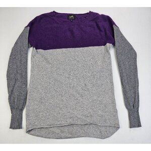 Lochleven Size Medium Women Gray Purple Color Block Cashmere Long Sleeve Sweater